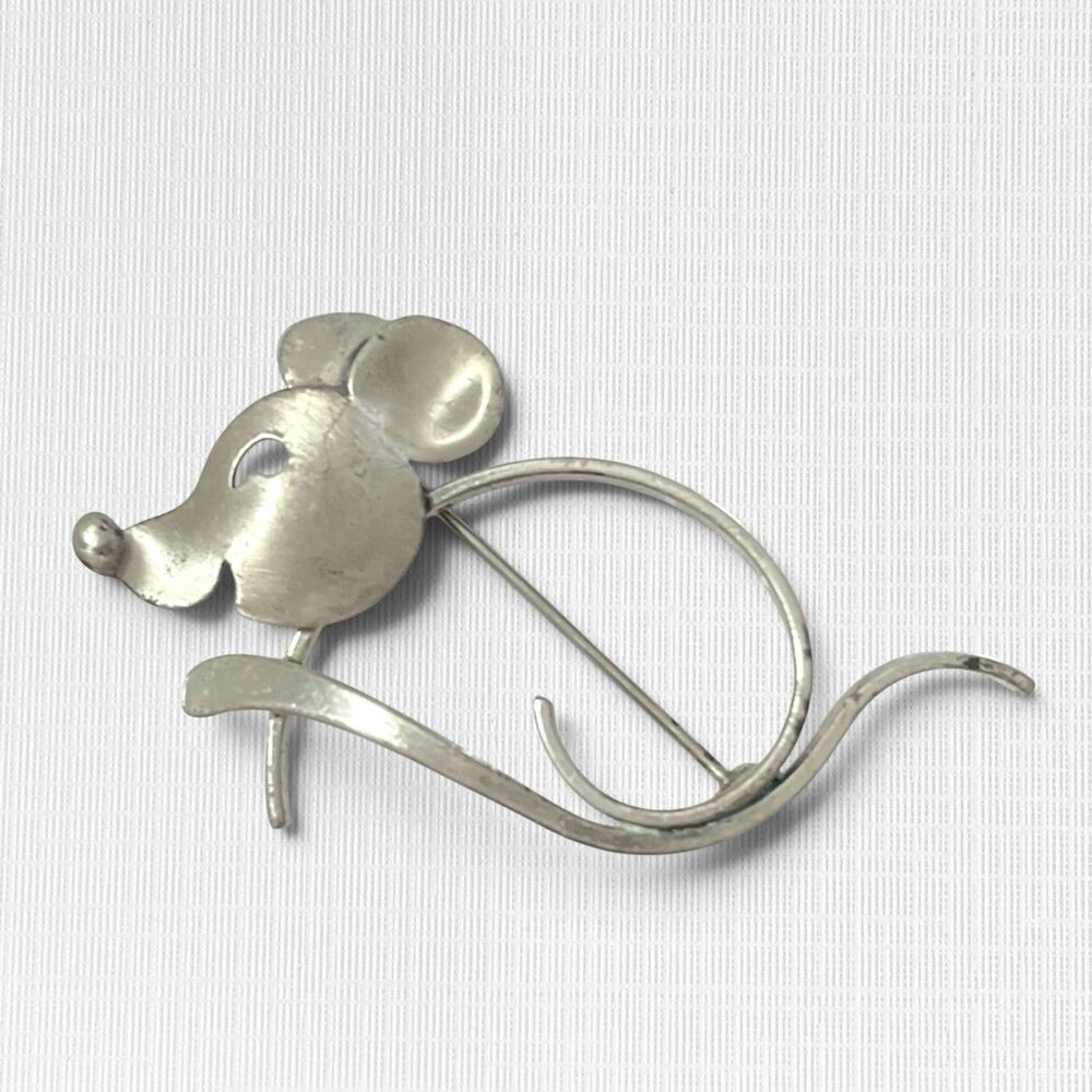 Vintage Beau Sterling Silver Mouse Brooch Pin Modernist Cutout 925 Jewelry